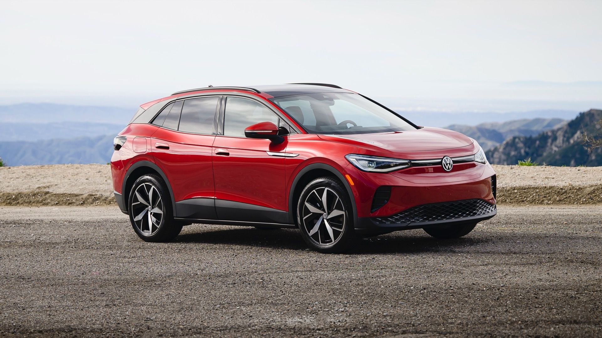 2024 Volkswagen ID.4 in red, front three-quarters static shot