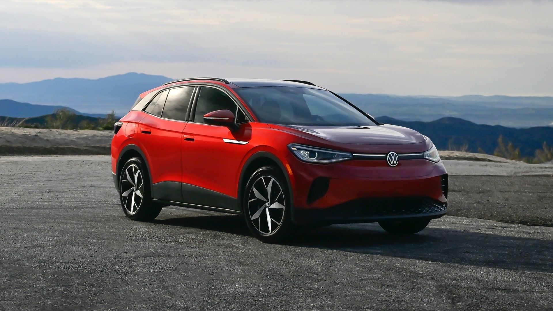 2024 Volkswagen ID.4 in red, front three-quarters static shot