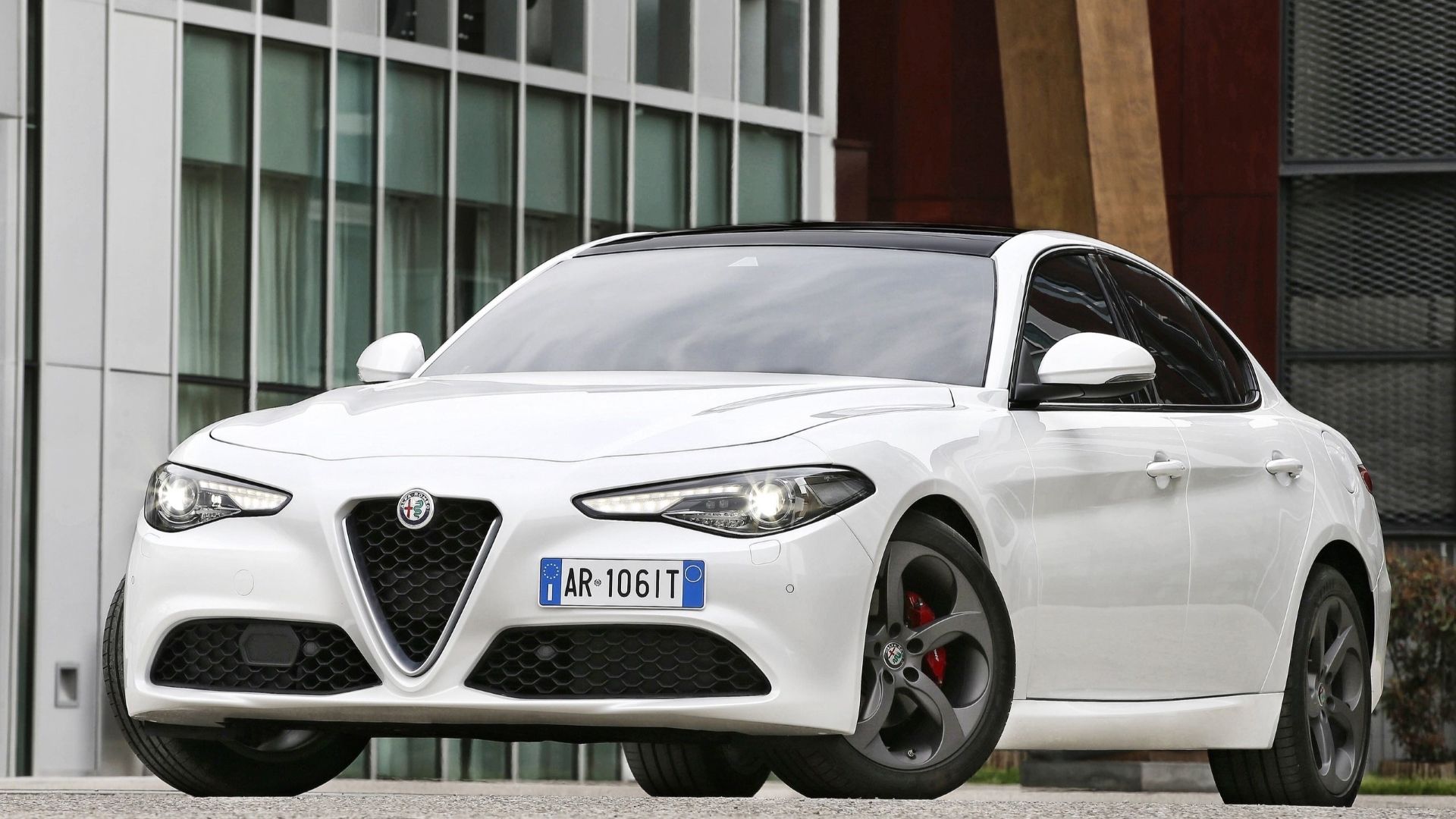 Front 3/4 shot of a parked 2016 Alfa Romeo Giulia 