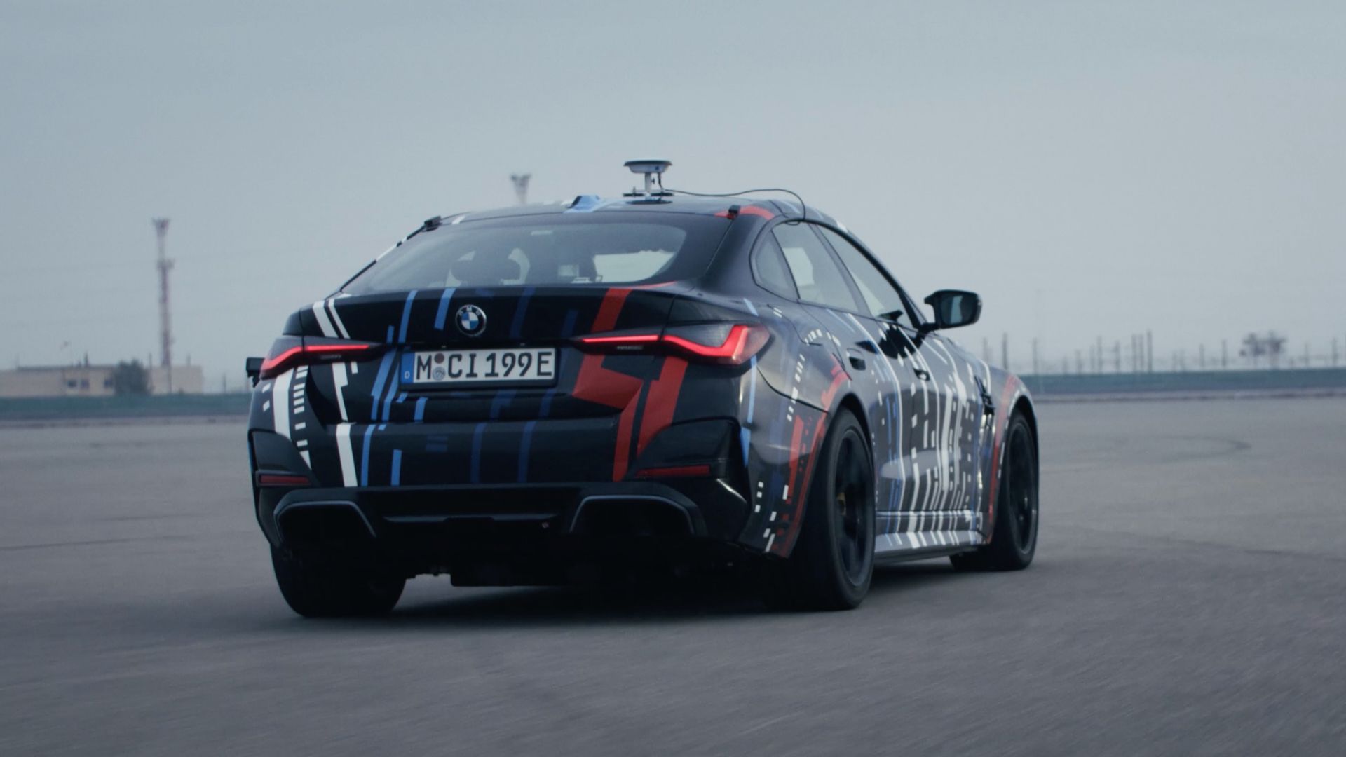 Rear driving shot of BMW M high-performance EV prototype