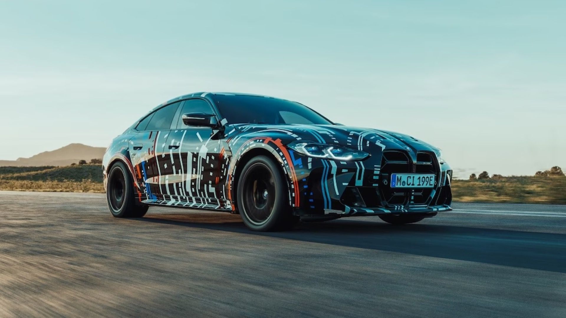 Front three-quarters driving shot of BMW M high-performance EV prototype