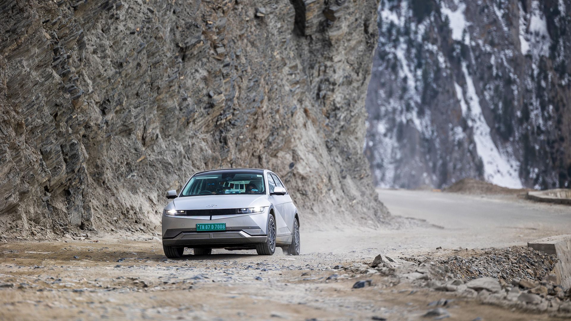hyundai ioniq 5 guinness world record holder driving through mountains
