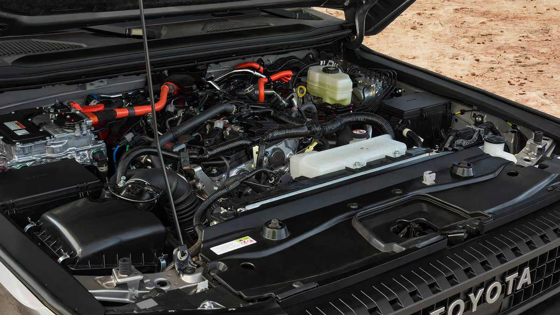 2025 Toyota Land Cruiser 1958 engine bay showing mild-hybrid powertrain