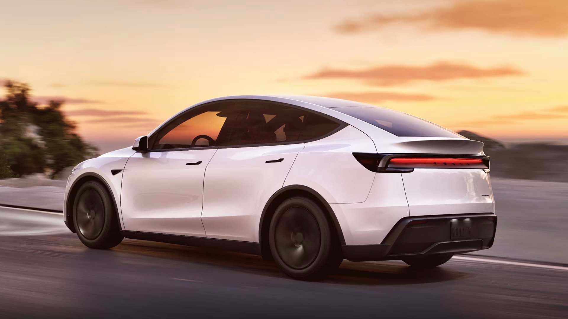 Rear 3/4 view of the 2025 Tesla Model Y