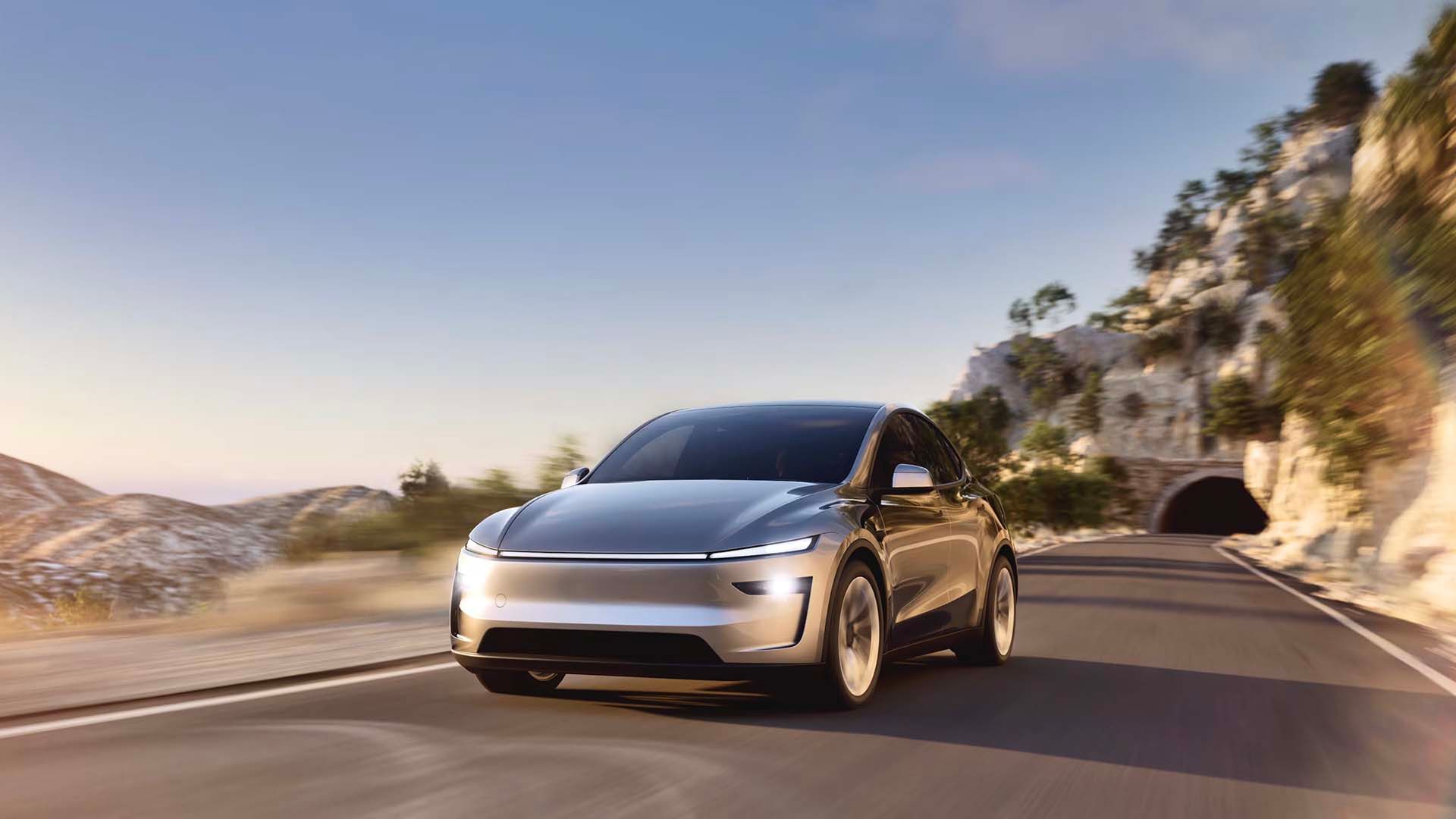 Front 3/4 view of the 2025 Tesla Model Y