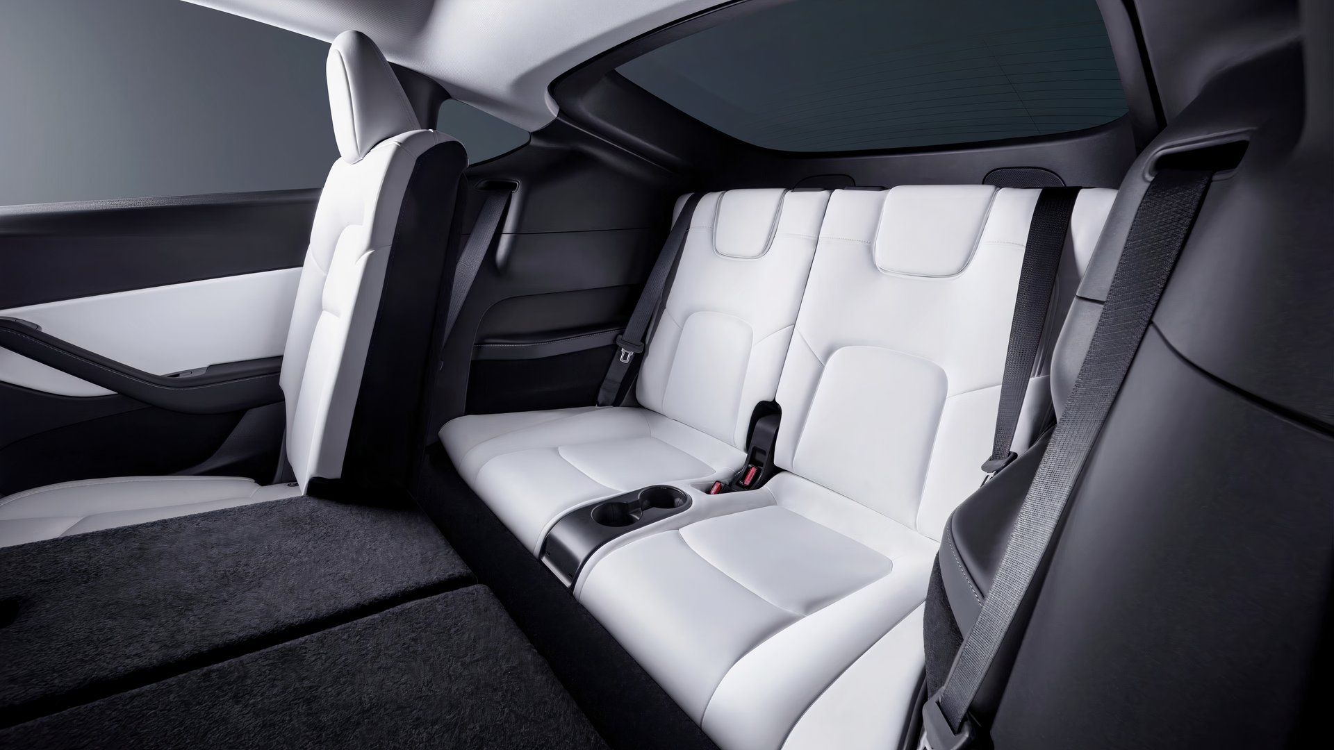 Shot of the Tesla Model Y's interior showcasing the third-row