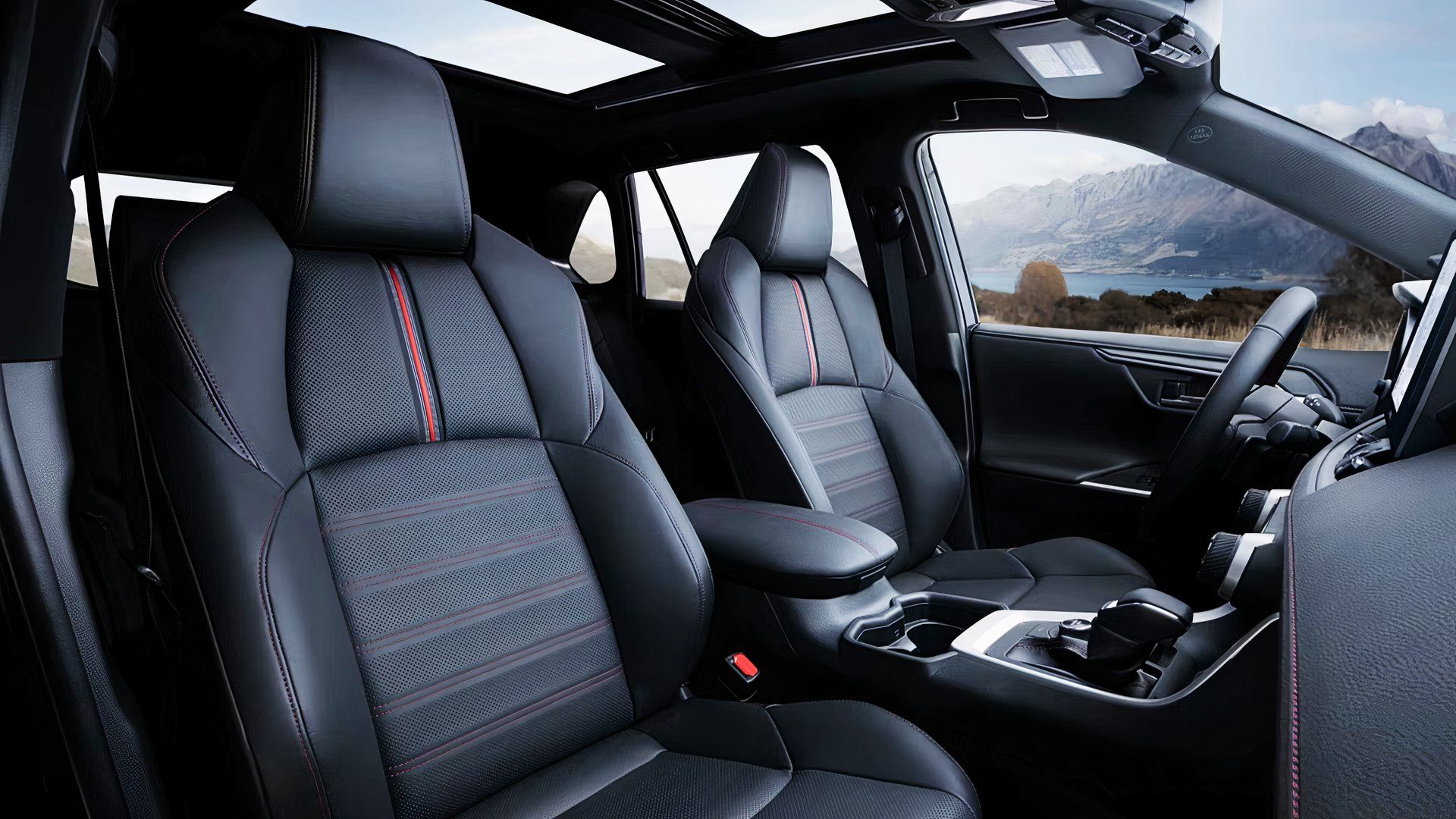 The interior of a Toyota RAV4 Plug-In Hybrid SUV. 