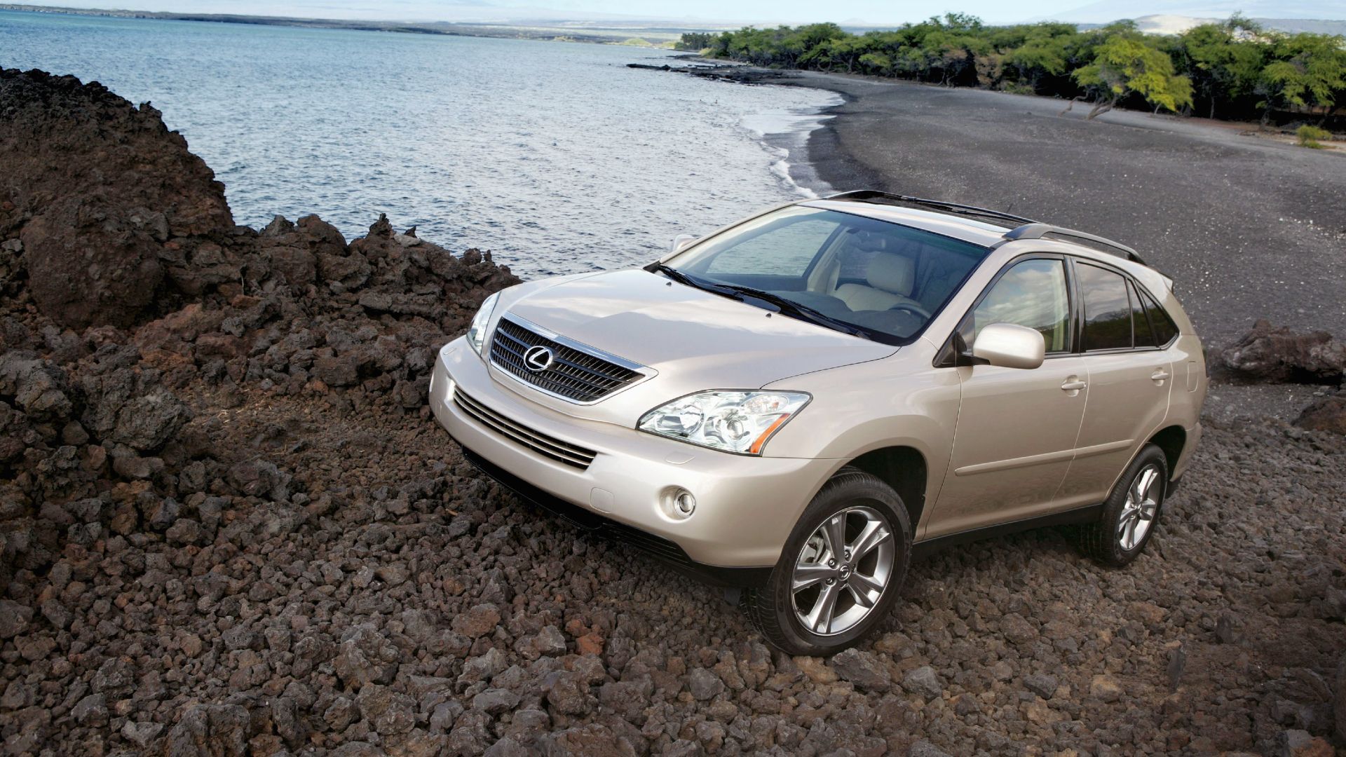 2006 Lexus RX Hybrid Exterior On Rock Mound In Front Of Waterway