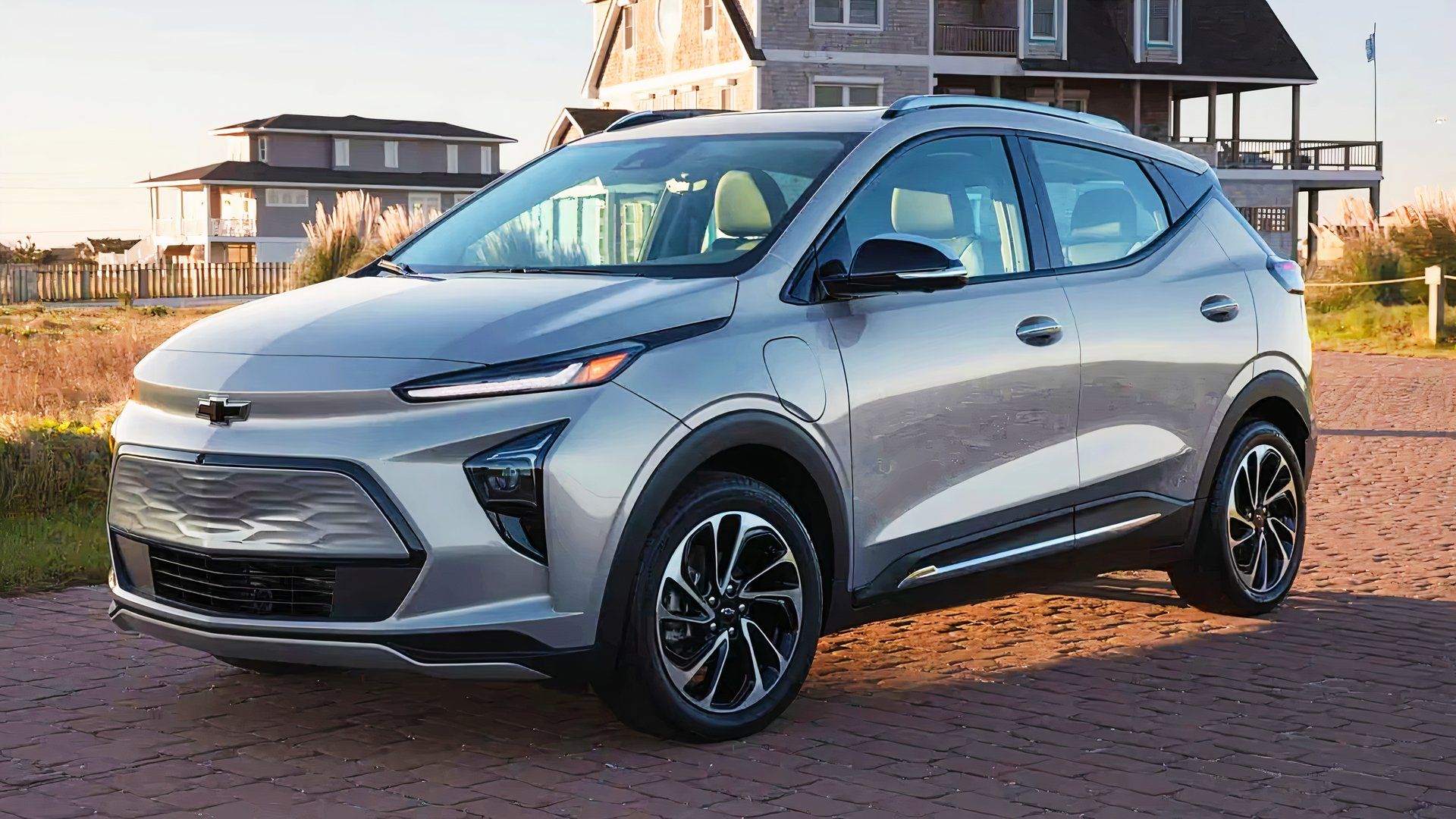 A gray 2022 Chevrolet Bolt EUV subcompact SUV is parked. 