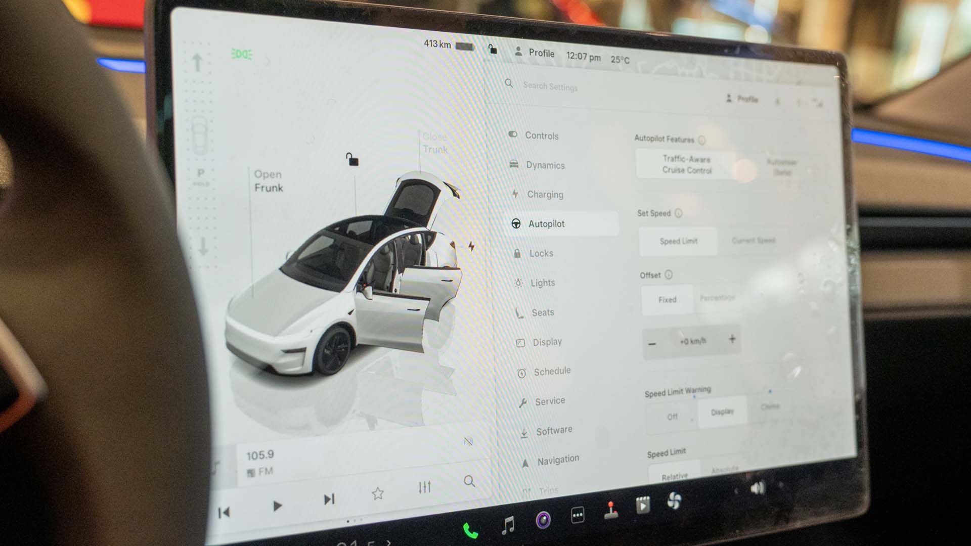 Infotainment screen of the 2025 Tesla Model Y