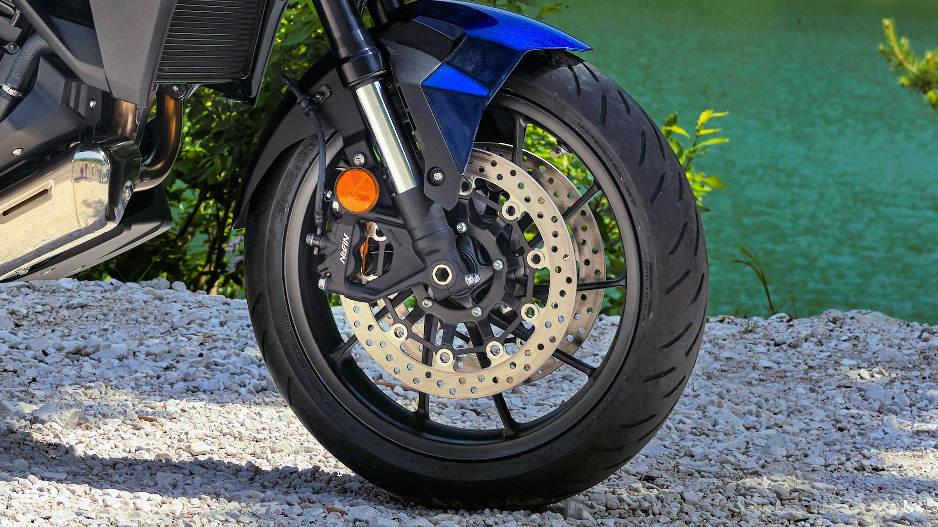 2025 Honda NT1100 DCT front wheel close-up detail - European model shown
