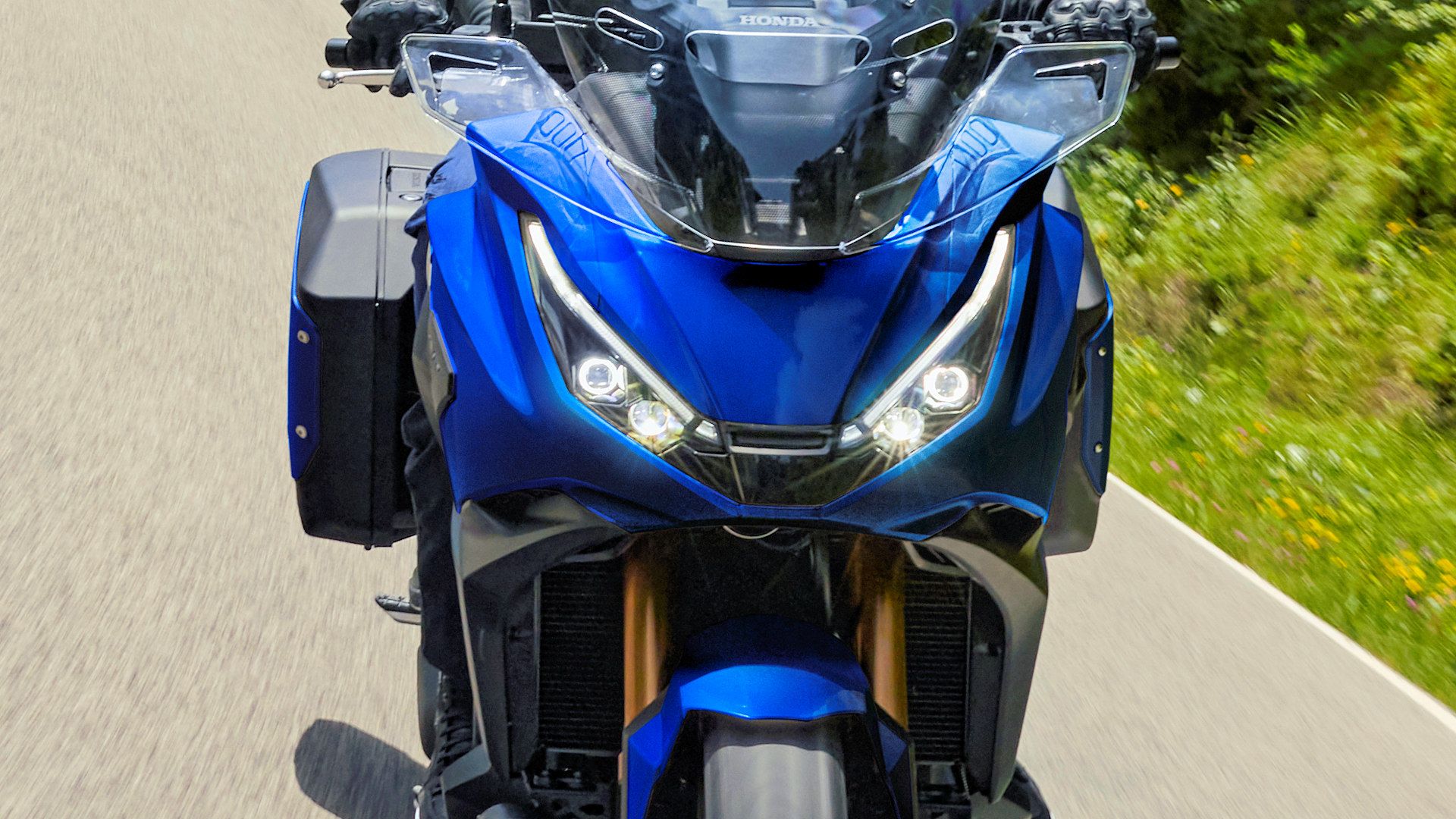 Accessorized 2025 Honda NT1100 DCT front headon detail - European model shown