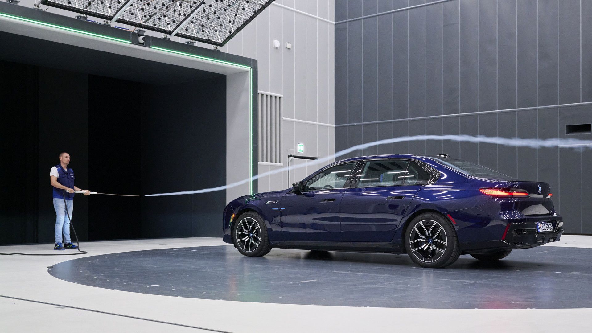 BMW sound testing aero blue sedan