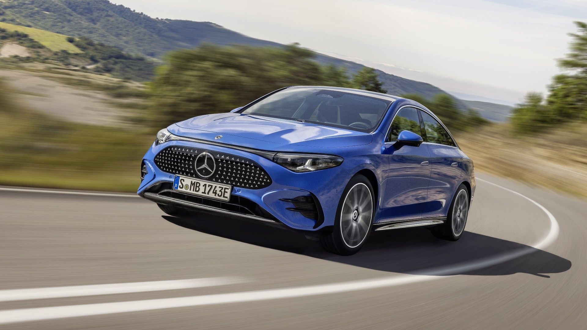 Blue Mercedes-Benz CLA front-quarter
