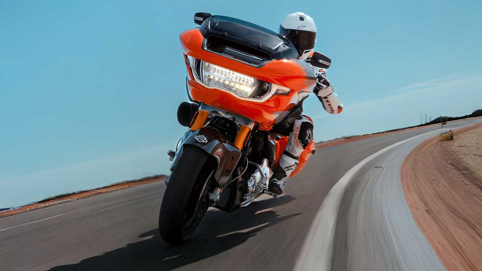 Rider on a 2025 Harley-Davidson CVO Road Glide RR frontal shot