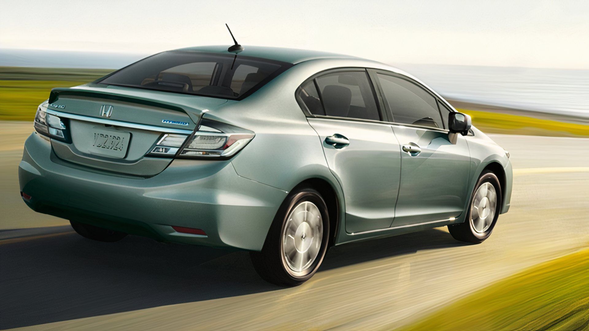 Rear 3/4 shot of a 2015 Honda Civic Hybrid