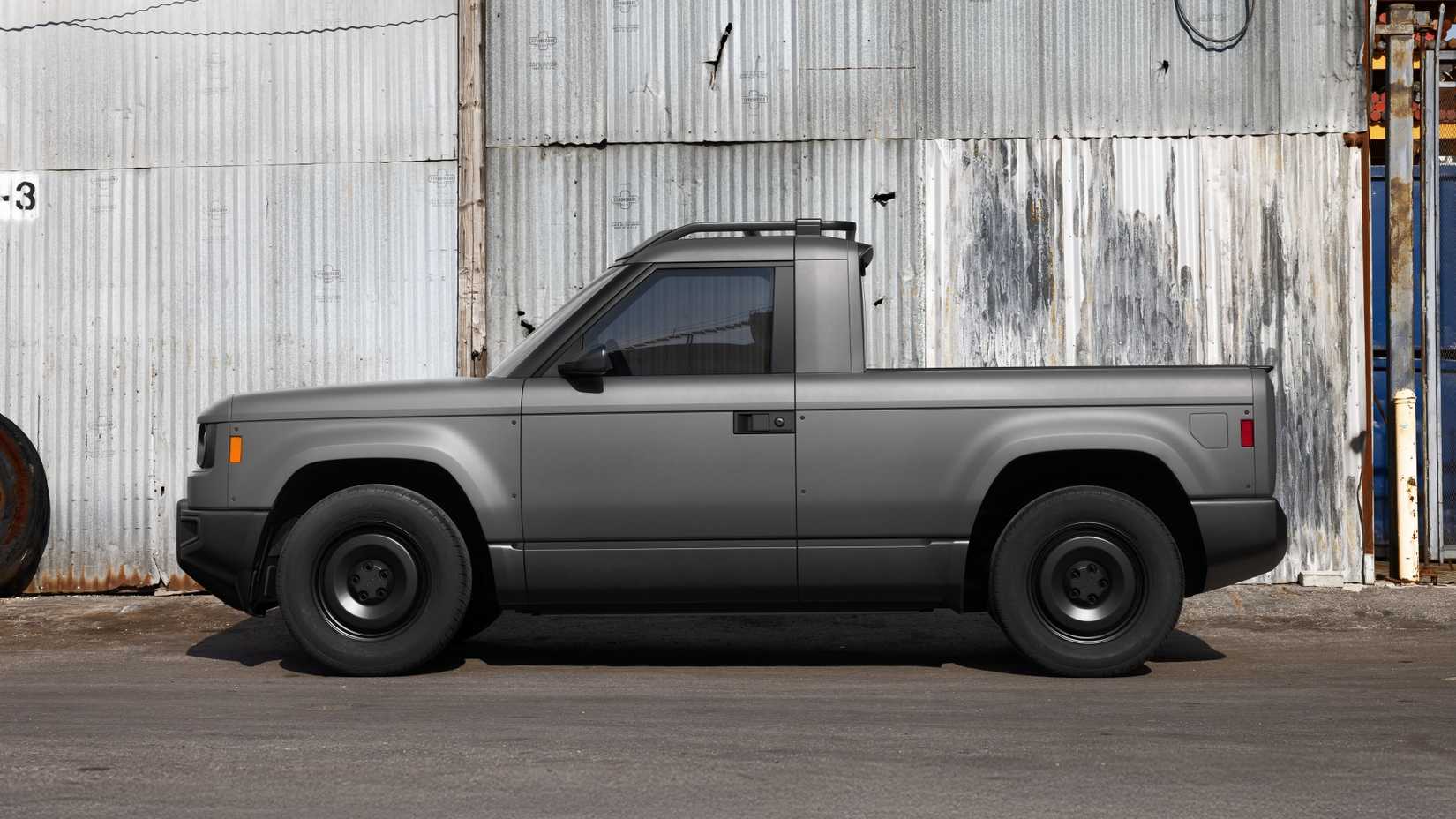 Static side profile photo of the Slate Auto electric pickup truck