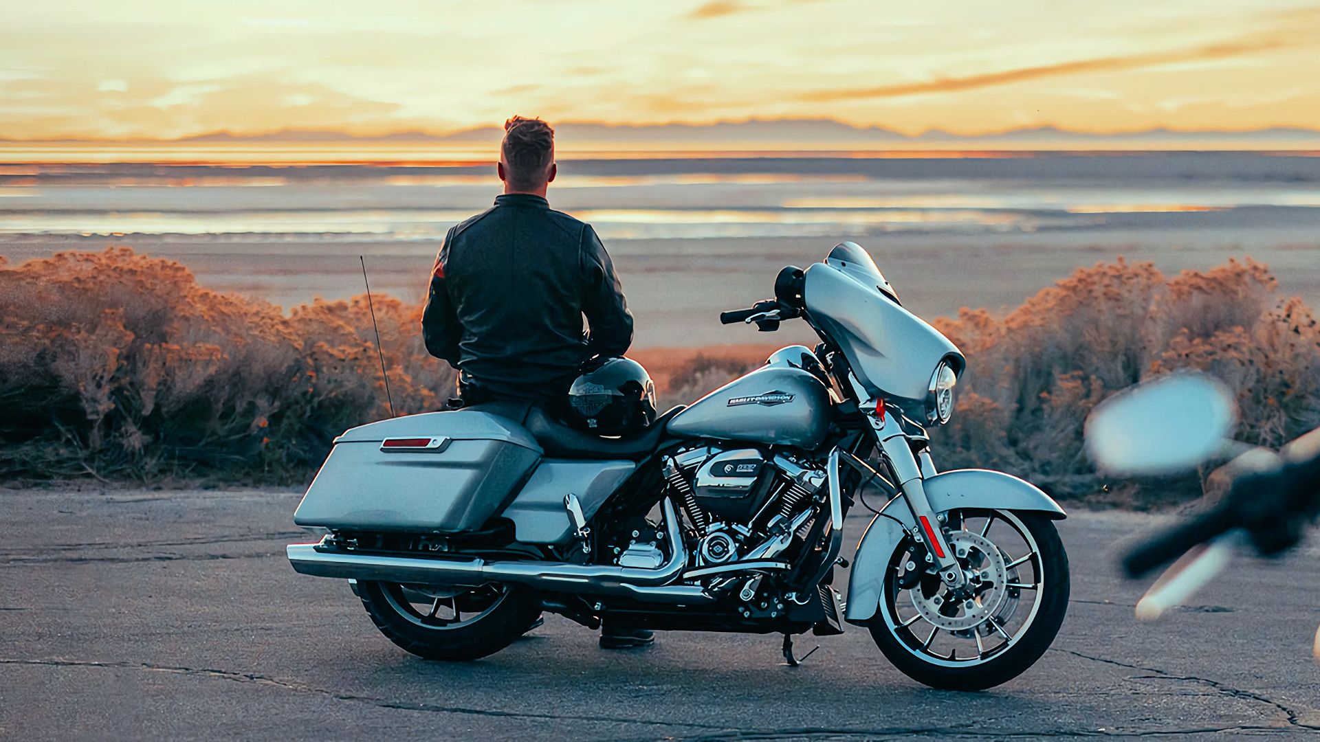 Rider next to a Harley-Davidson Street from 2023