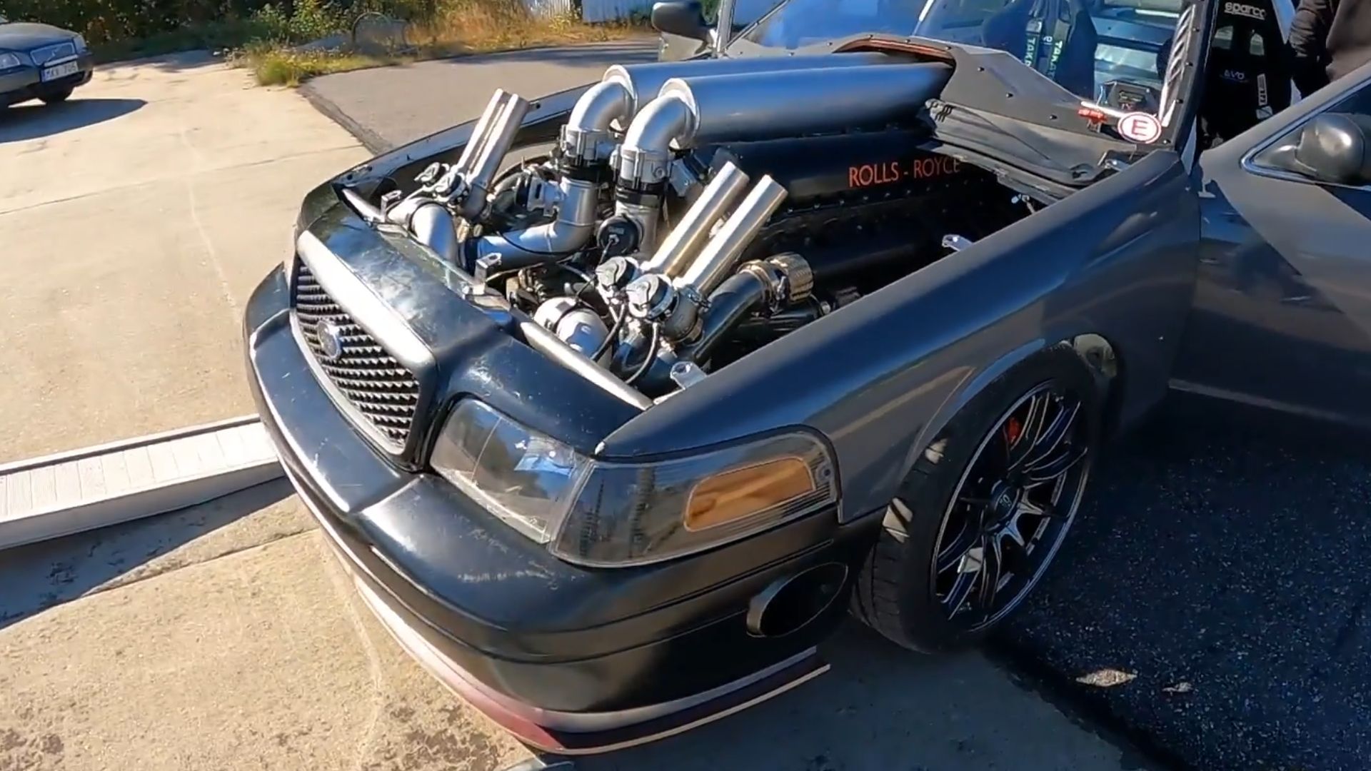 Black 2004 Ford Crown Victoria Police Interceptor engine bay