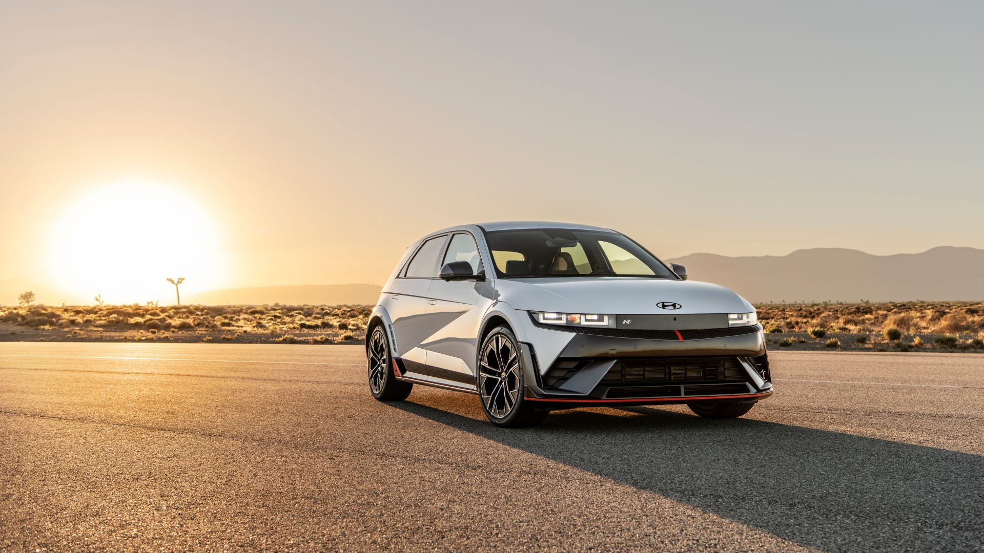 Front three-quarters static image of a white 2025 Hyundai Ioniq 5 N