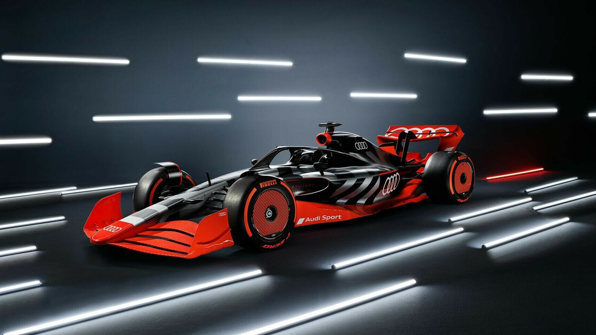 Front 3/4 view of Audi's Formula 1 racecar