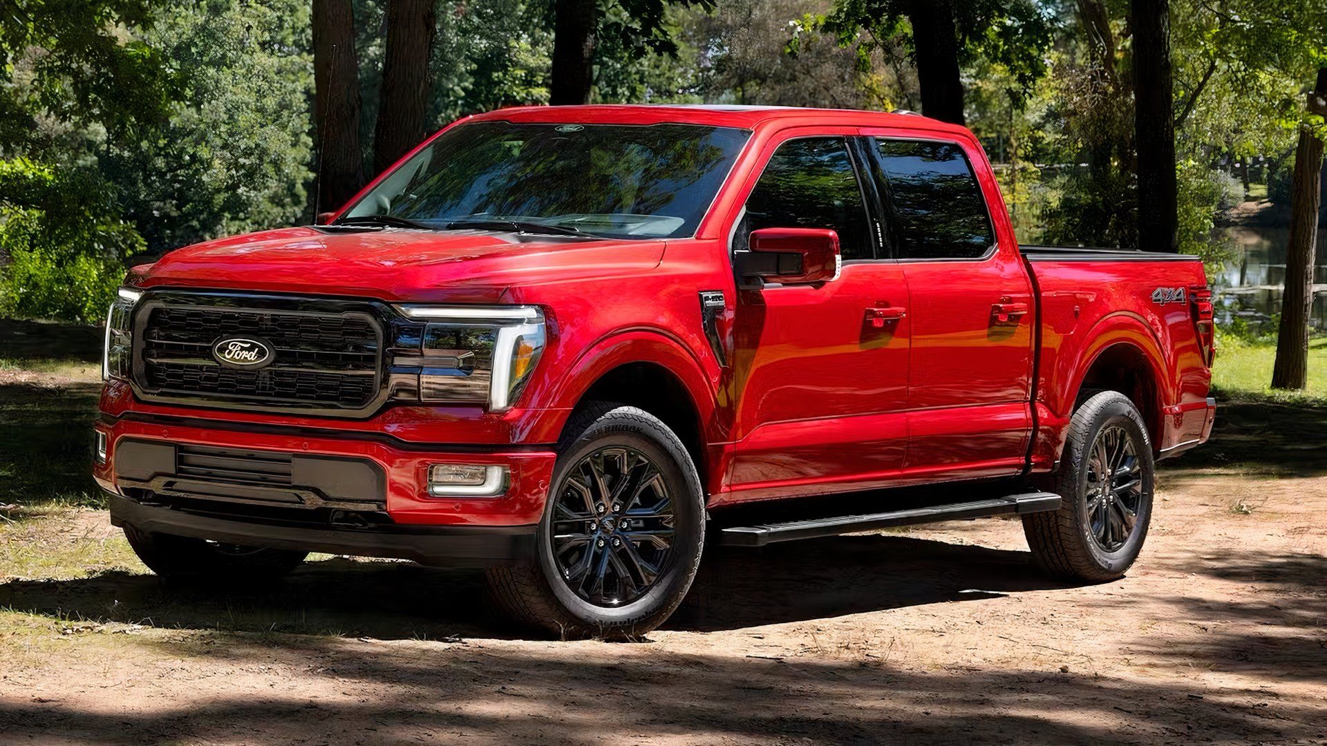 2025 Ford F-150 in red parked off-road
