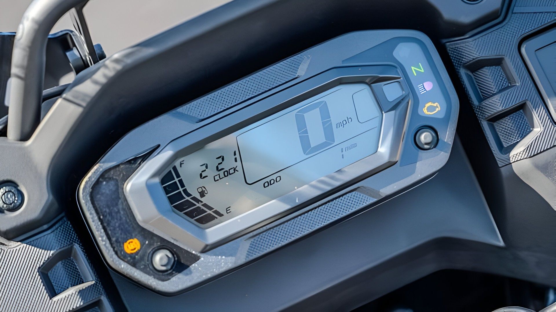 Kawasaki KLR 650 instrument cluster close-up shot