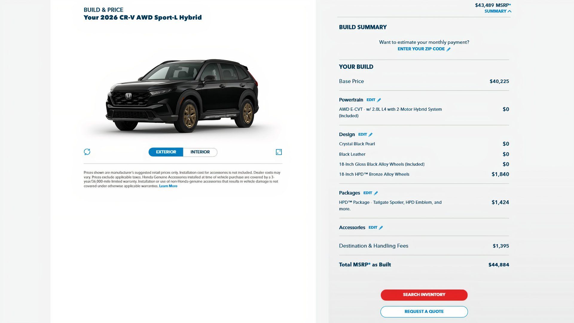 Honda CR-V Hybrid Sport-L HPD configurator