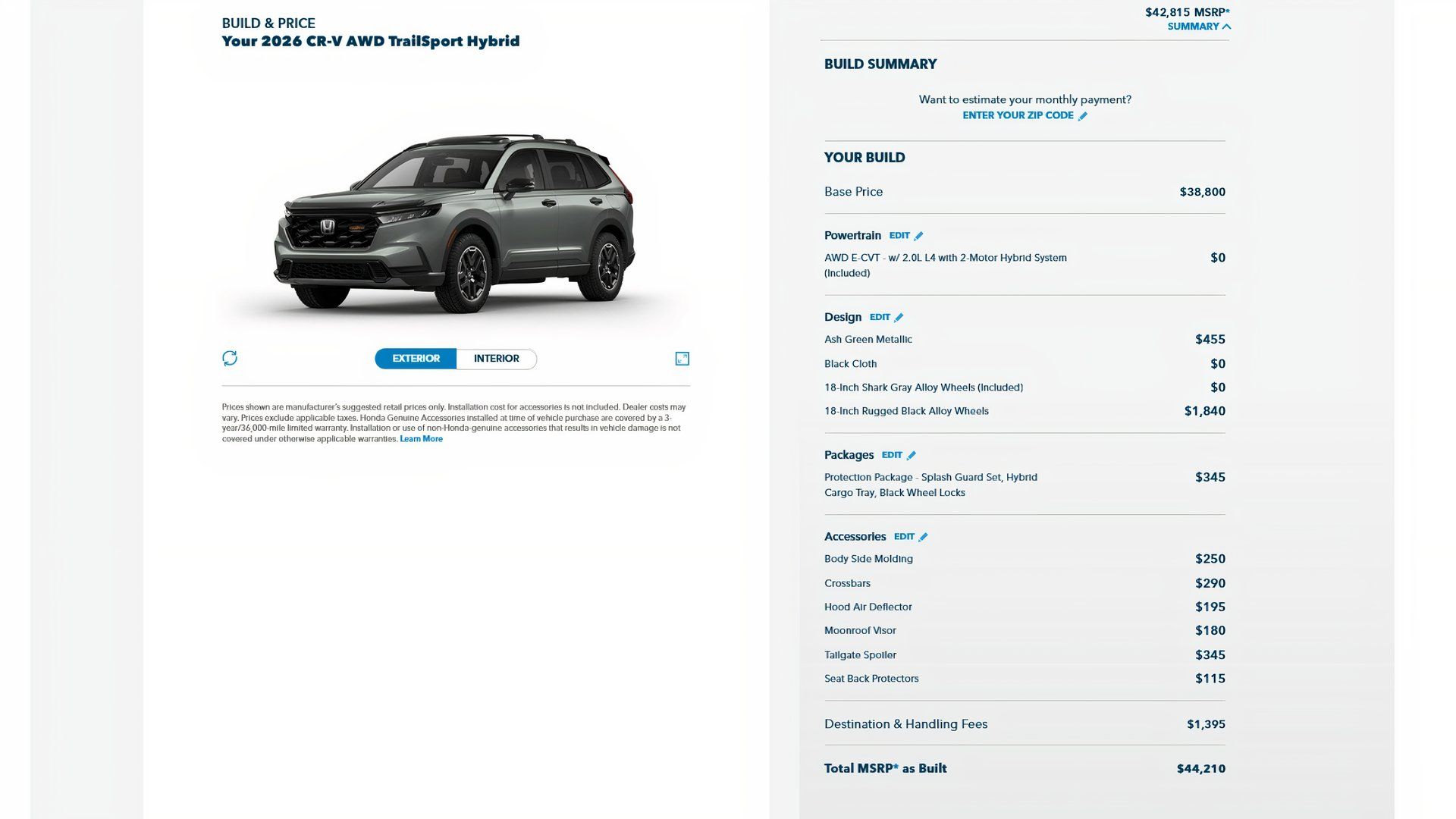 Honda CR-V Hybrid Trailsport configurator