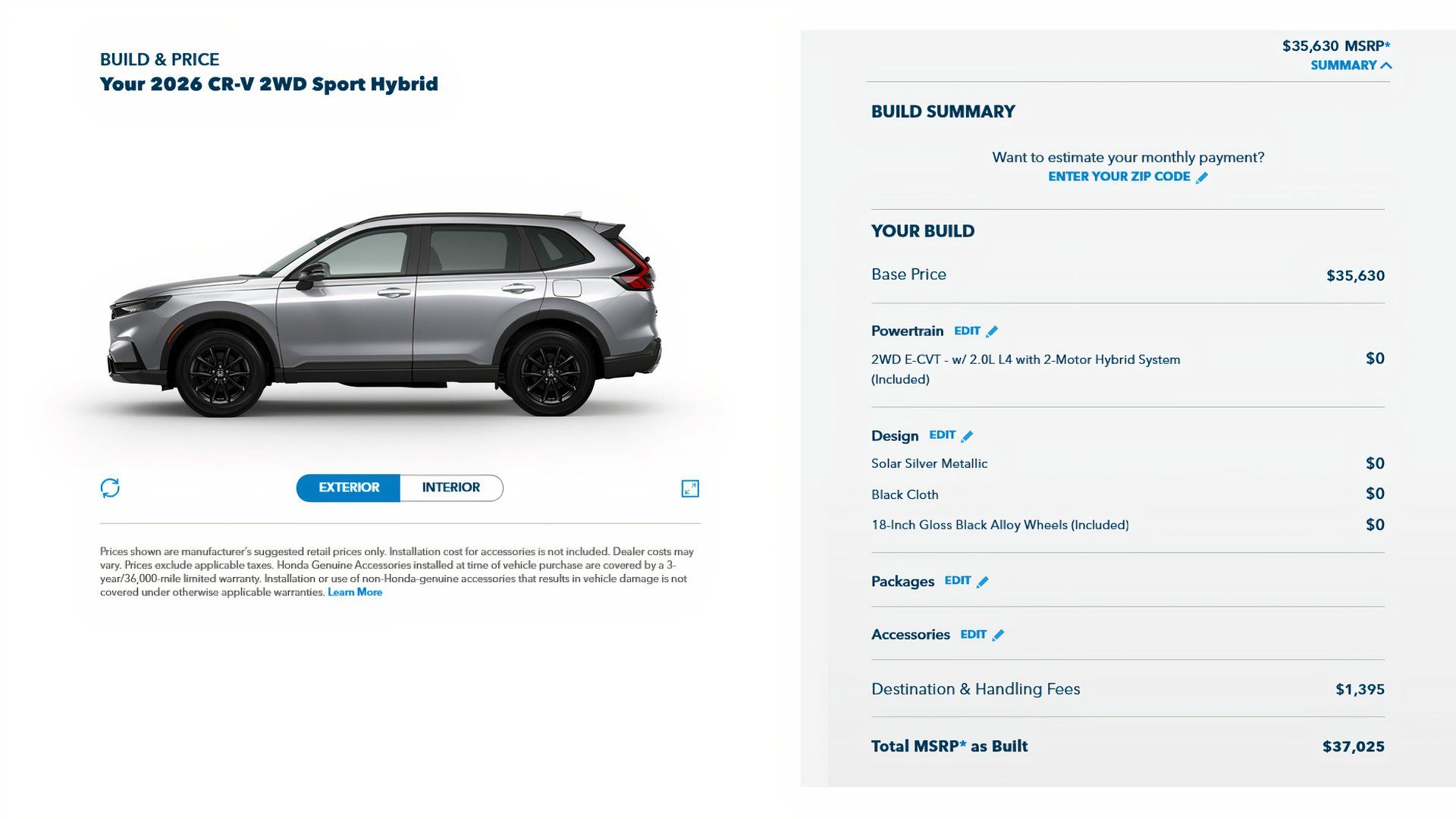 Honda CR-V Sport Hybird configurator
