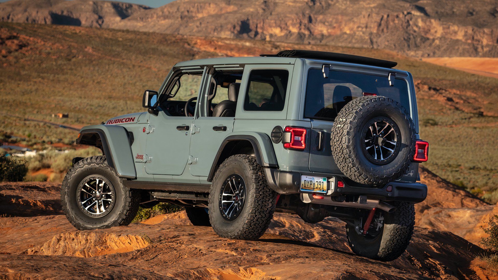 3/4 rear view of 2025 Jeep Wrangler Rubicon
