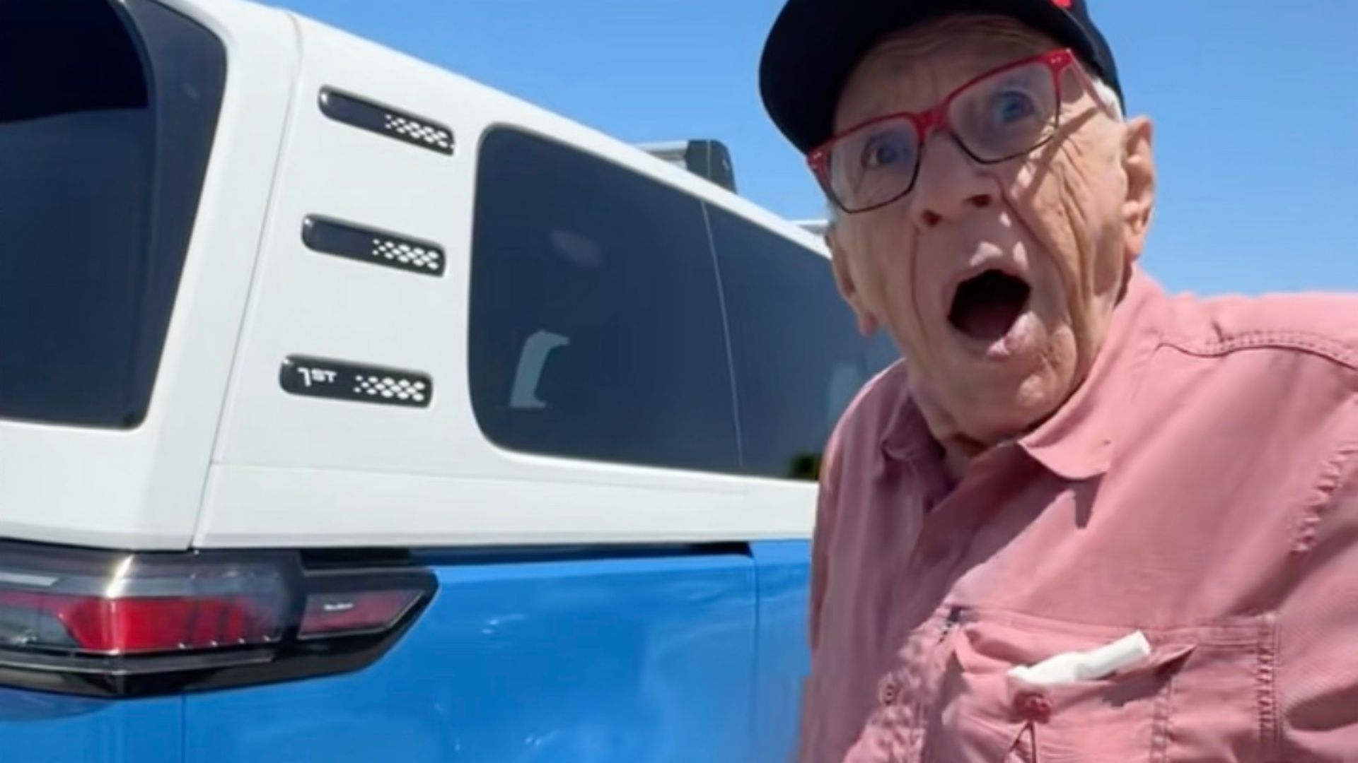 Screenshot of Kenny reacting to the VW ID. Buzz from his TikTok video.