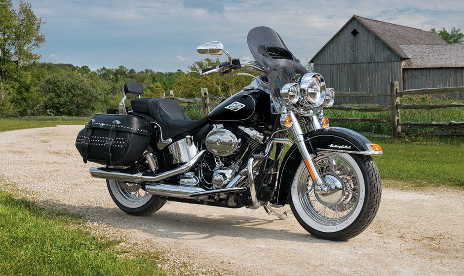 A black Harley-Davidson Heritage Softail Classic