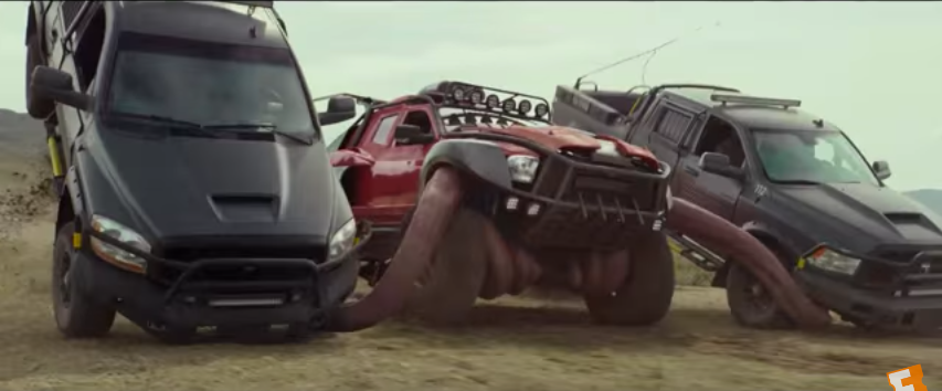 Movie Monster Trucks trailer that carries out a car chase with tracks on  which monsters settled down - GIGAZINE