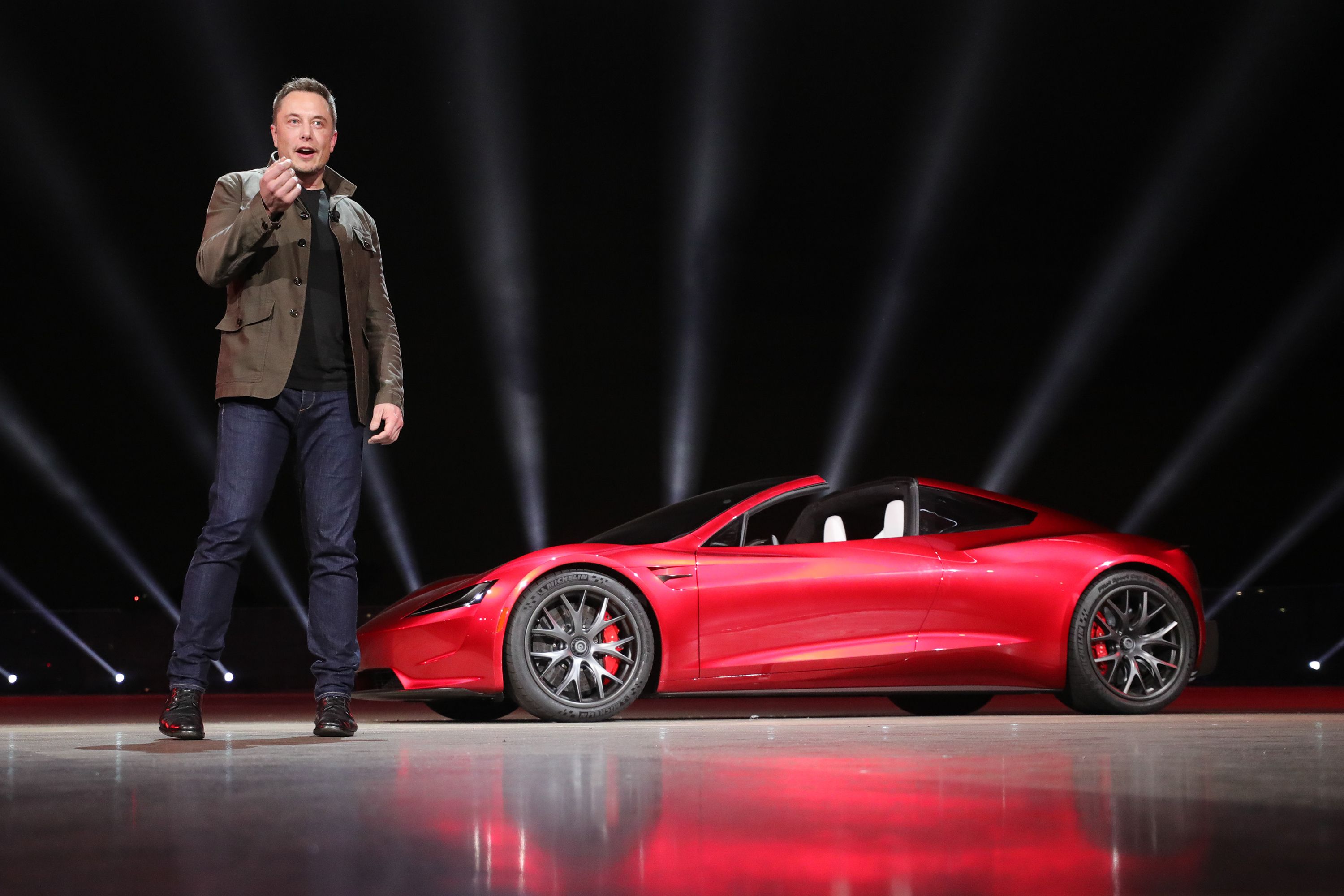 Elon Musk with the Tesla Roadster 2.0
