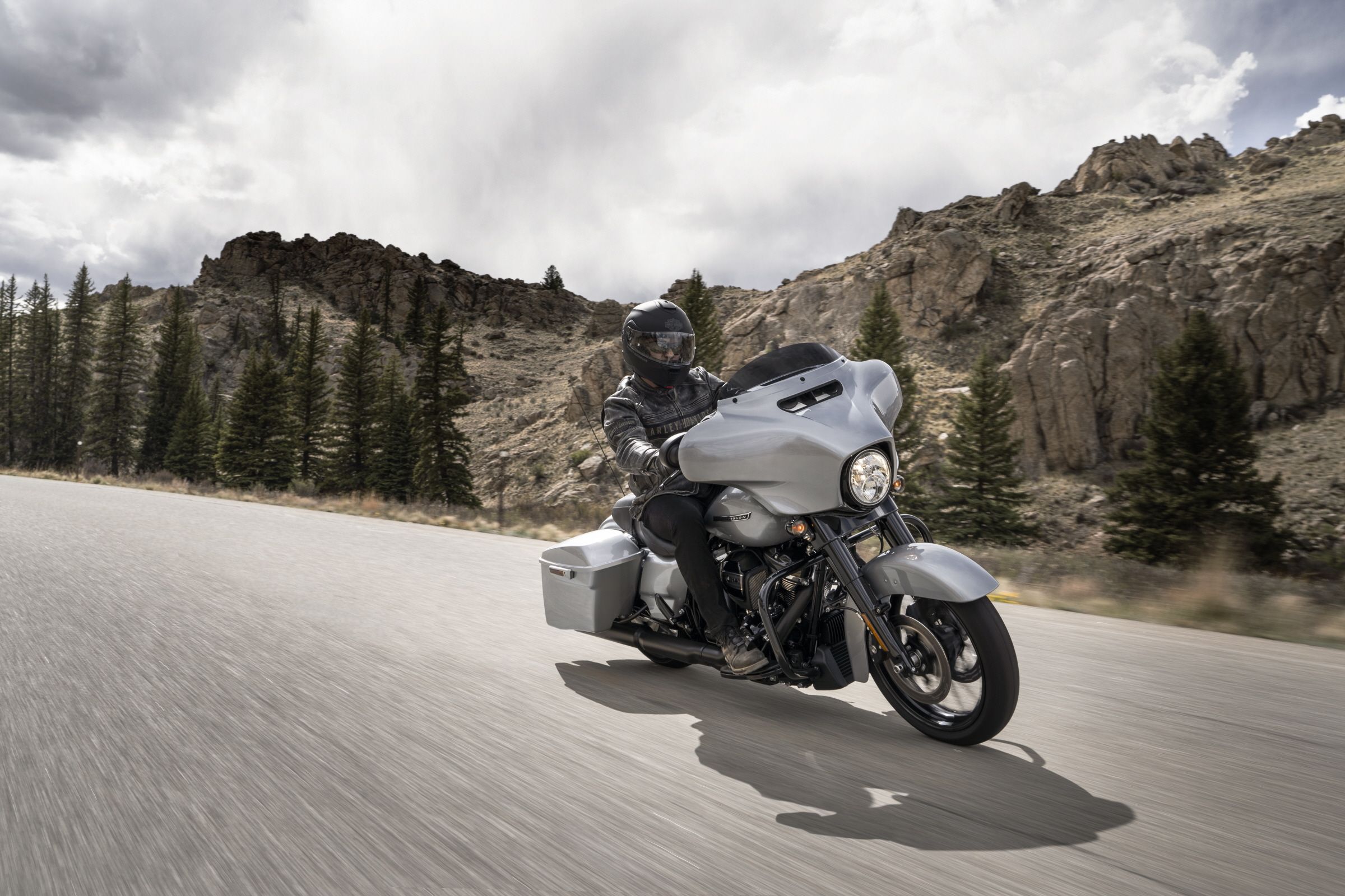 Action Shot Street Glide Special with Mountain background