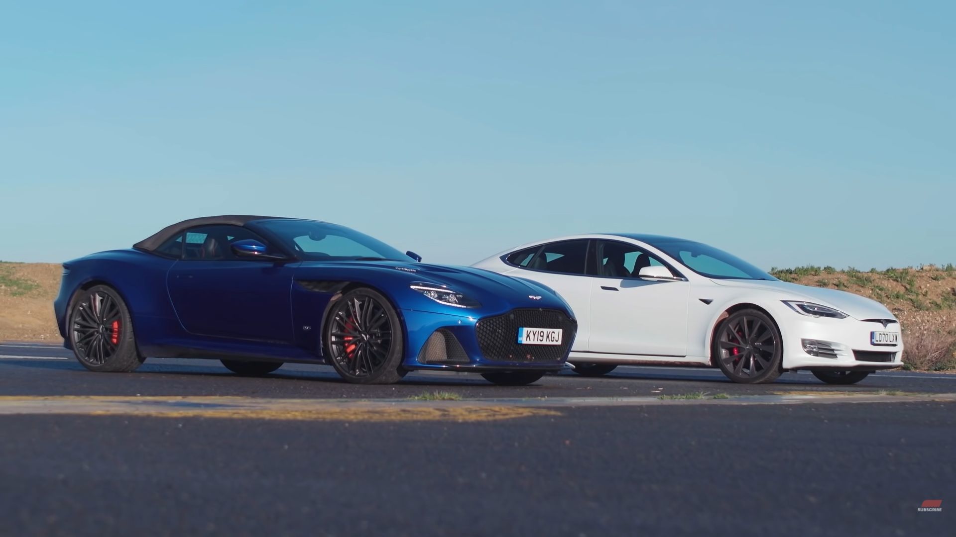 Tesla Model S races Aston Martin DBS