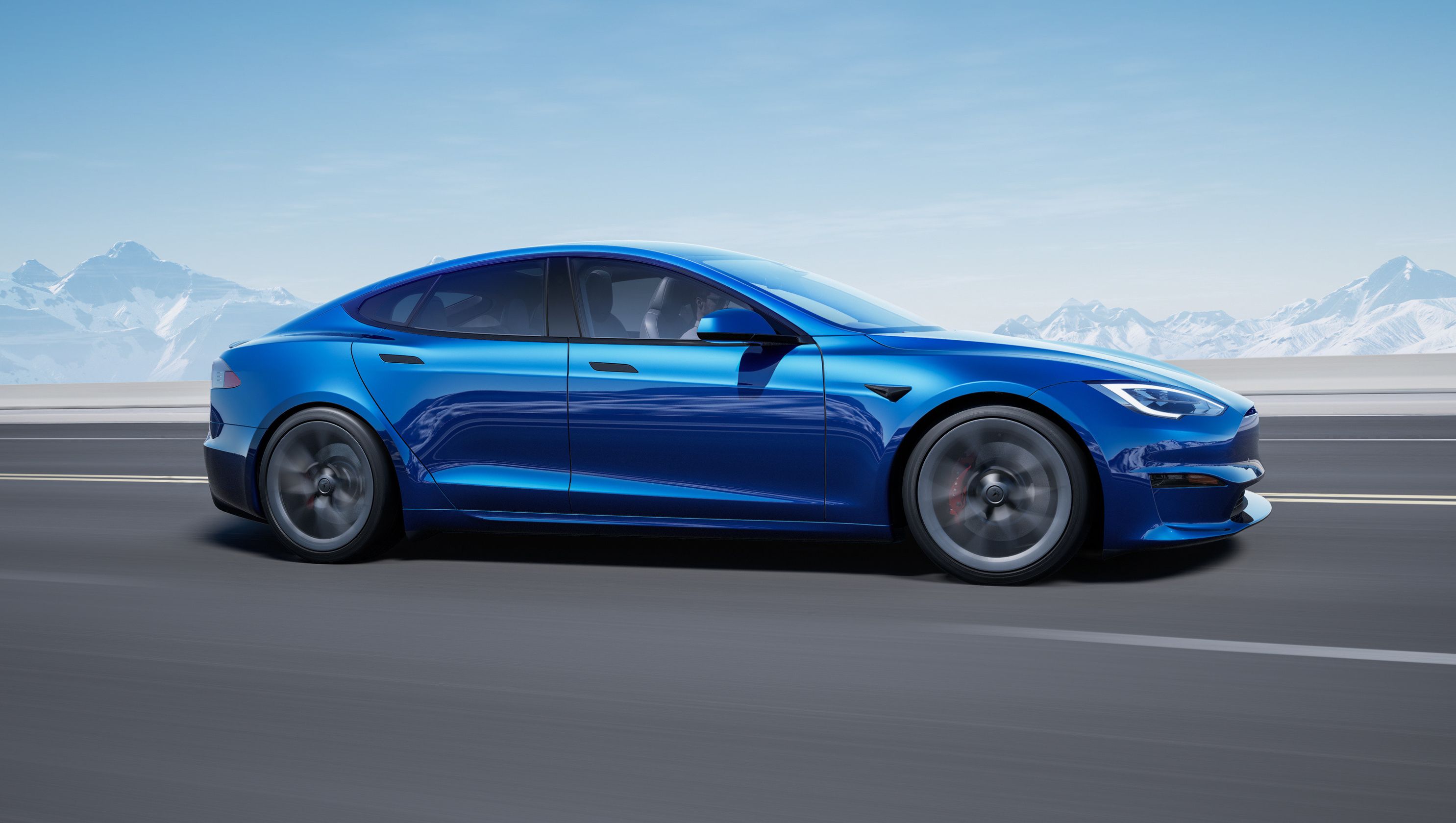 A blue Tesla Model S Plaid
