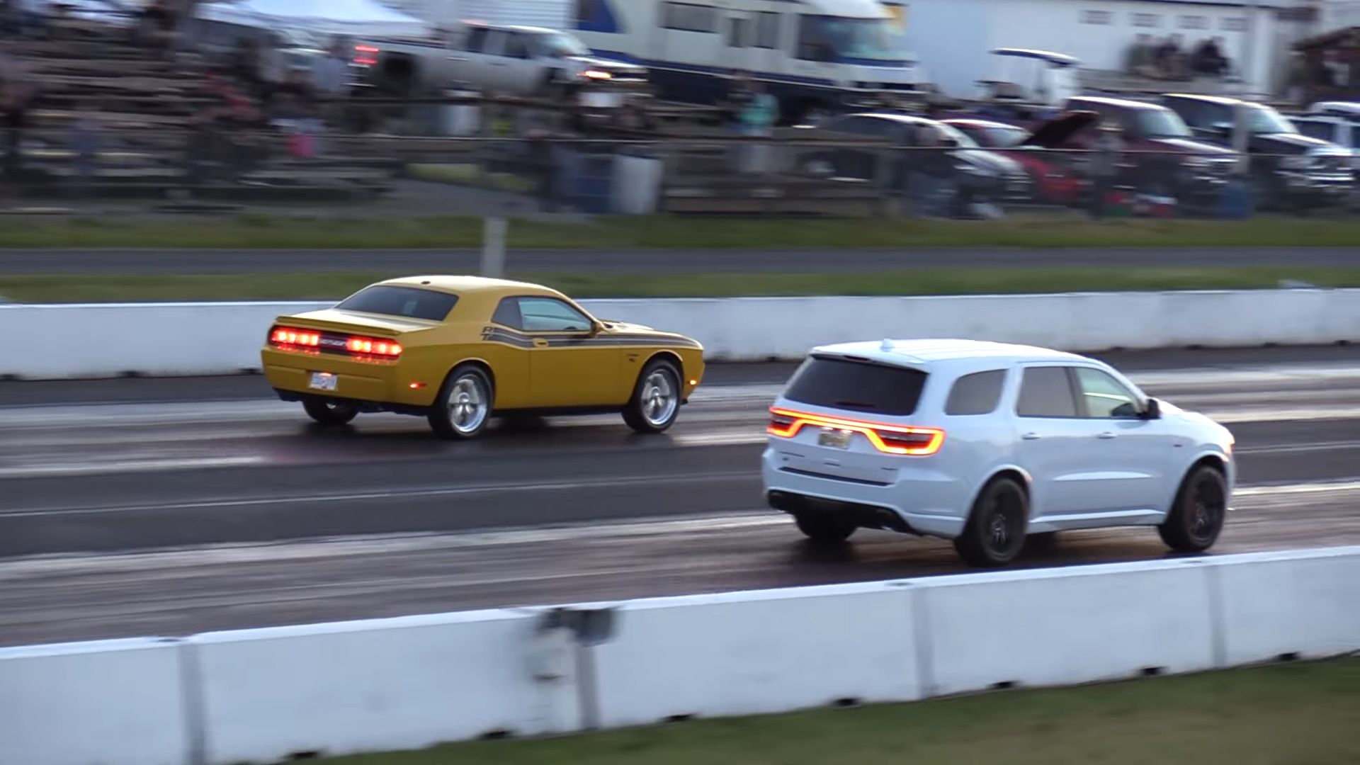 Watch A 5000+ lbs Durango SRT Give A Challenger R/T A Run For Its Money