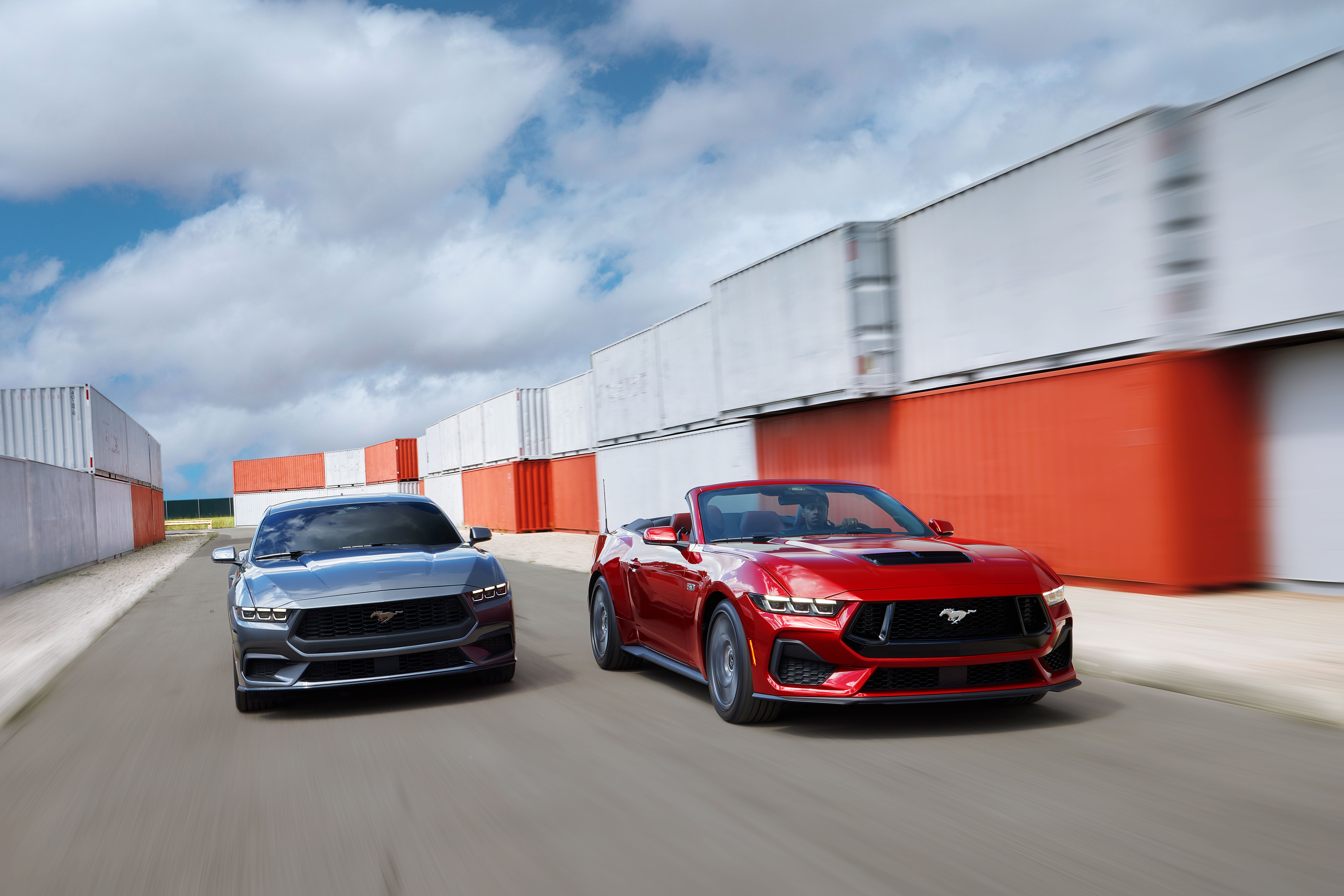 Front view of two 2024 Mustangs