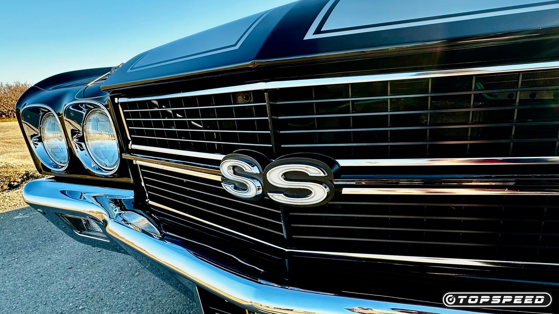 Black Convertible 1970 Chevy Chevelle SS Grille Close Up