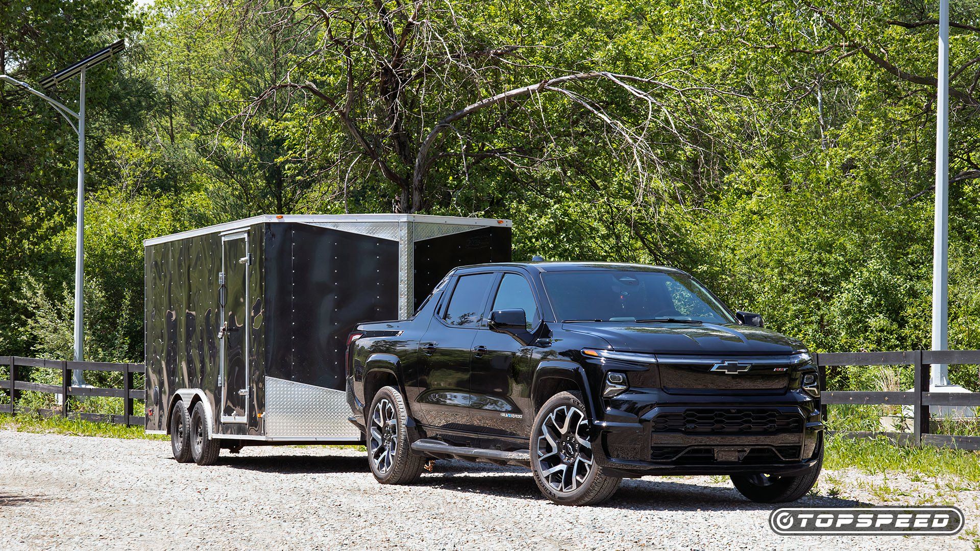 2024 Chevrolet Silverado EV Front Three Quarter With Trailer TopSpeed