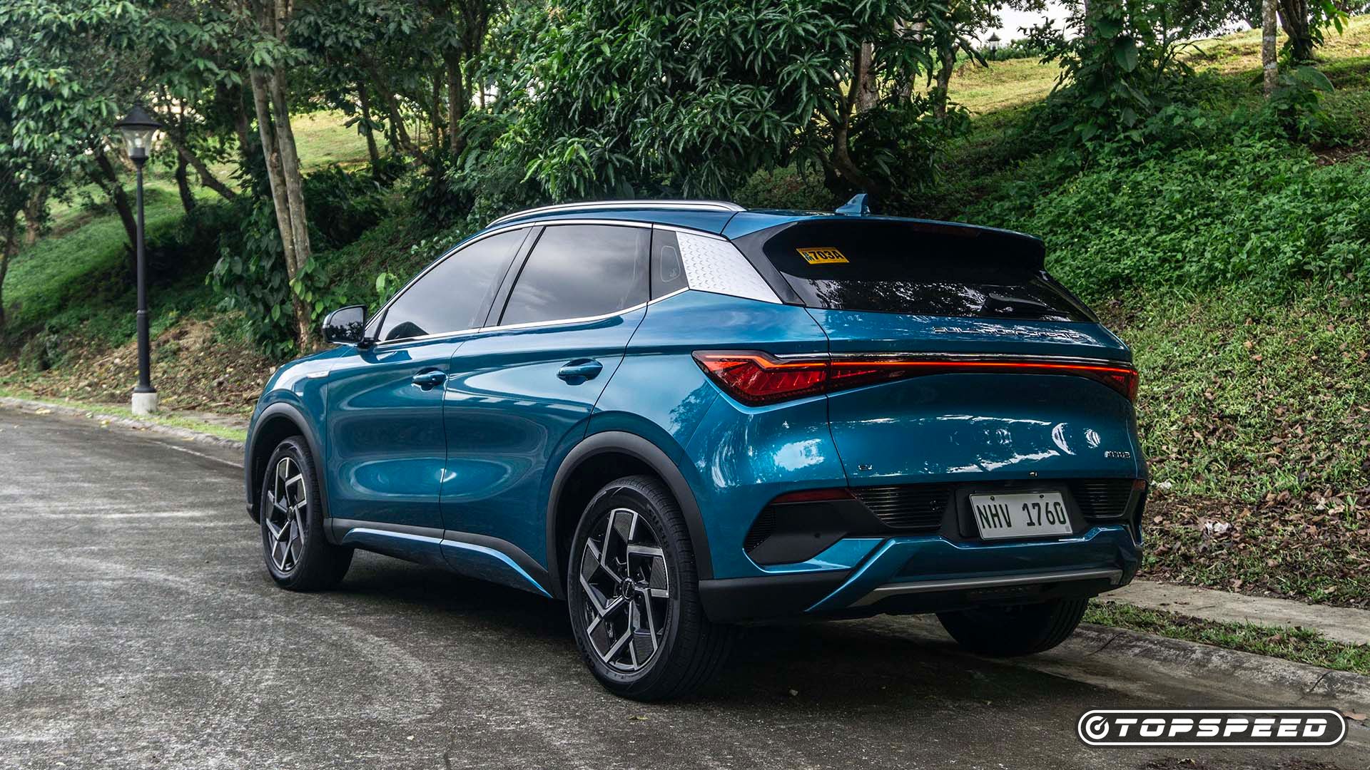 Rear 3/4 view of the 2024 BYD Atto 3